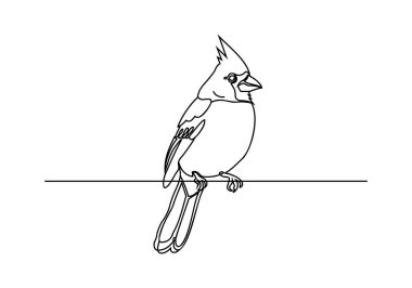 Minimalist bir çizgi, ince bir yatay çizgide dinlenen kardinal bir kuşu tasvir eder. Sanat eserleri kuşun ayırt edici özelliklerine odaklanır, temiz, siyah ve beyaz bir stile sahiptir..