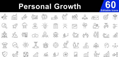 Kişisel Büyüme Çizgisi Simgeleri Ayarlandı - Kişisel Gelişim, Gelişim, Başarı ve Başarı Sembolleri. Düzenlenebilir vektör çizgisi simgeleri