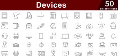 Elektronik Aygıtlar Simgesi Seti - Akıllı Ev, Mobil Uygulamalar ve Dijital Ekipman Paketi için 50 Düzenlenebilir Teknoloji Gadget Simgesi