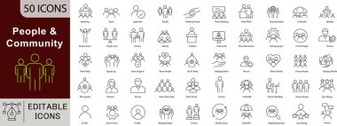 People Community Simgesi Seti - Takım Çalışması, Ağ ve İnsan Bağlantısı Vektör Koleksiyonu İçin 50 Düzenlenebilir Sosyal Grup Simgesi