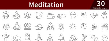 Meditasyon Çizgisi Simgeleri: Yoga, Farkındalık ve Rahatlama Vektörleri