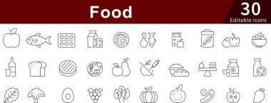 Mutfak, Restoran, Aşçılık ve Mutfak Hizmetleri İçin Düzenlenebilir Vuruşlarla Yemek Simgesi Ayarları