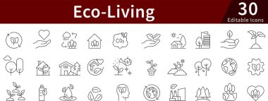 Yeşil Yaşam Tarzı, Sürdürülebilirlik, Çevre ve Yenilenebilir Enerji İçin Eko-Yaşayabilir Satır Simgeleri Ayarlandı