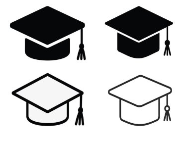 Mezuniyet Cap Simgesi Seti - Solid and outline Academic Hat Vector Illustration