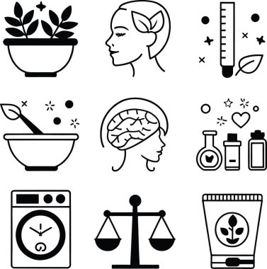 Sağlık ve Güzellik Çizgisi Simgeleri Spa, Sağlık ve Cilt Vektörü Koleksiyonunu Ayarla