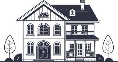 Özet ve Katı Biçim Vektör Resimlerinde İki Öykü Evi Simgesi