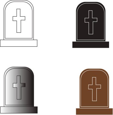 Haçlı klasik mezar şekilleri içeren mezar taşı simgelerinin toplanması. Siyah, taslak ve renkli stiller içerir. Cadılar Bayramı tasarımları, mezarlıklar, ürkütücü temalar ve UI elementleri için ideal..