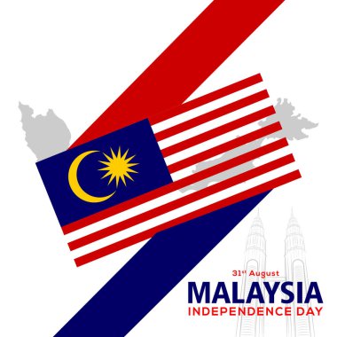 Malezya Bağımsızlık Günü bayrak ve harita tasarımı ile kutlanıyor.