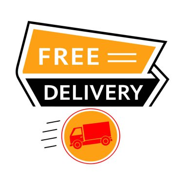 Terfi için kırmızı kamyonet ve sarı aksanlı ücretsiz teslimat vektörü grafiği.