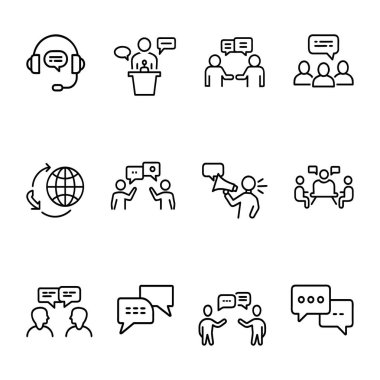 İletişim simgeleri küresel bağlantı, konuşma ve diyalog gösteriyor.