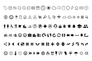 Web tasarımı ve mobil uygulamalar için siyah ve beyaz vektör simgeleri koleksiyonu.