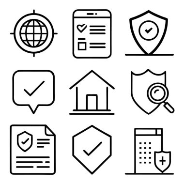Vektör çizgisi sanat tarzında güvenlik ve koruma simgelerinin toplanması.