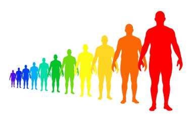 Rainbow gradient of human figures showing growth and progression on a white background.