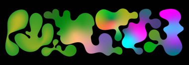 Abstract fluid shapes in vibrant colors on a black background create a modern art.