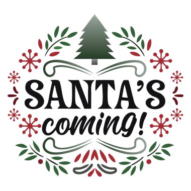 Noel Baba 'nın Noel Ağacı ve Şenlikli Çiçek Elementleriyle Gelen Tatil Vektörü Grafiği