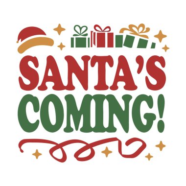 Noel Baba 'nın Noel Baba Şapkası, Hediyeler, Yıldızlar ve Kurdele Tasarımı ile Gelen Tatil Grafiği