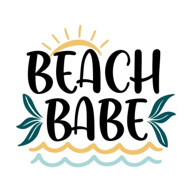 Plaj bebeği yaz tasarımı güneş, dalga ve yapraklar şeffaf arka planda izole kıyafet ve dekor için