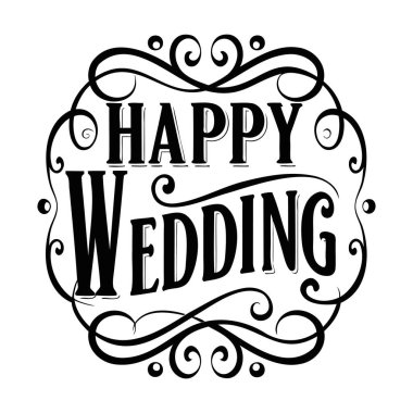 Süslü Kaligrafi Tasarım Davetiyesi ile Mutlu Düğün Zarif Kutlama Çerçevesi