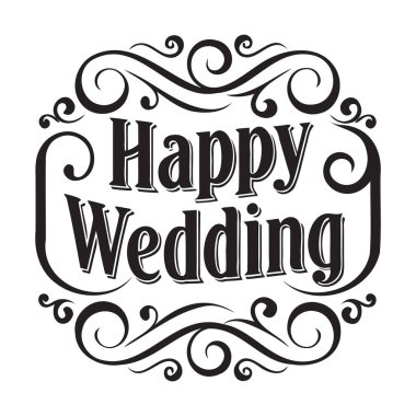 Şık Mutlu Düğün Kartı Tasarımı Süslü Dekoratif Girdap Kutlama Metni Süslemesi