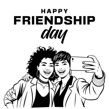 Mutlu Arkadaşlık Günleri Siyah ve Beyaz için Neşeli Selfie Çekiyor