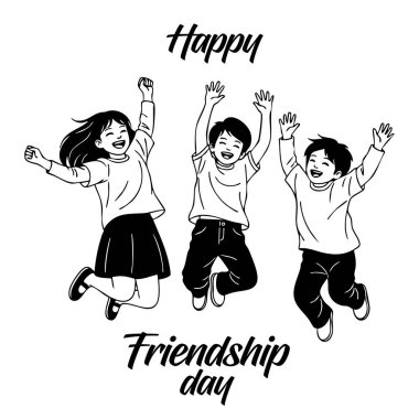 Mutlu Arkadaşlık Günleri Neşeli Çocuklar Birlikte Zıplayarak Heyecan ve siluetle