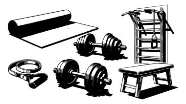 Siluet Fitness Dambılları Egzersiz Bantları ve Merdiven Takma Odası Dayanıklılık ve