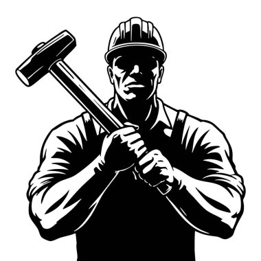 Güçlü İşçi Silueti Çekiç Yapımı Grafik Sembol Endüstrisi Yetenekli İşçi Gücü Görüntüsü