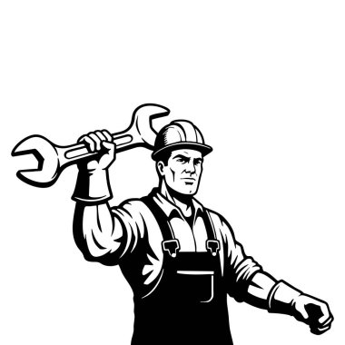 Yetenekli İşçi Gücü Tekniğin Cesur Silüeti Wrench Marifet İllüstrasyonuyla