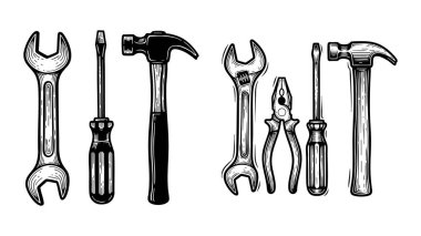 Vektör Araçları Clipart El Çekici Anahtarı Tornavida Pense İnşaat ve Ev Silüeti
