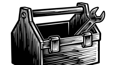 Alet kutusu Vector Art Handyman araçları ahşap el sanatları ve endüstri bakım silueti için ikon tamir