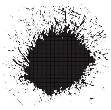 Siyah şebeke beyaz arka planda soyut sıçramalara dönüşüyor. Grunge dokusu örtüşüyor. Arkaplan tasarımı için grafik ögesi.