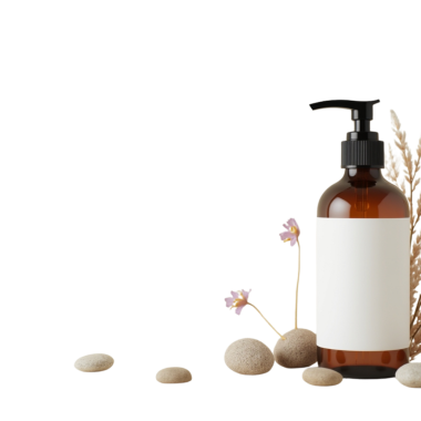 Boş Etiketli Amber Pompa Şişe, Spa Taşları ve Sağlık ve Güzellik Ürünleri Doğal Elementleri