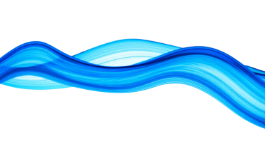 Beyaz zemin üzerinde canlı ışık efektleri olan soyut akan mavi dalga tasarımı