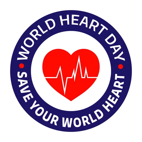 Düz Beyaz Arkaplan Vektörü EPS İllüstrasyonunda Dünya Kalp Günü Mavi Çember ve Kalp atışı Çizgisi Tasarımınızı Kurtarın.