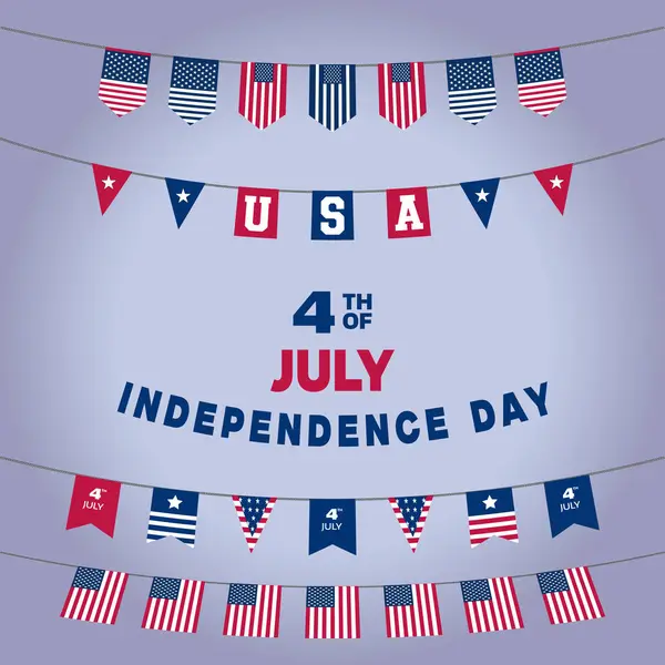 4 Temmuz Bağımsızlık Günü Kutlama Tasarımı ve Ulusal Bayram Dekorasyonu İçin Kırmızı Beyaz ve Mavi Renkli Amerikan Bayrağıyla Vatansever Bunting Bayrakları.