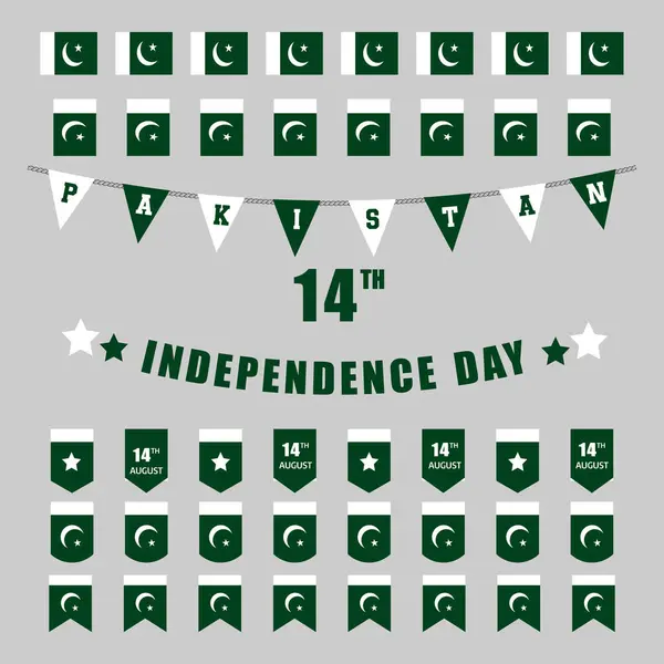 Pakistan 14 Ağustos Bağımsızlık Günü, Poster, Sosyal Medya ve Kutlama Tasarımı İçin Çoklu Bayraklar ve Yaratıcı Ulusal Semboller Seti