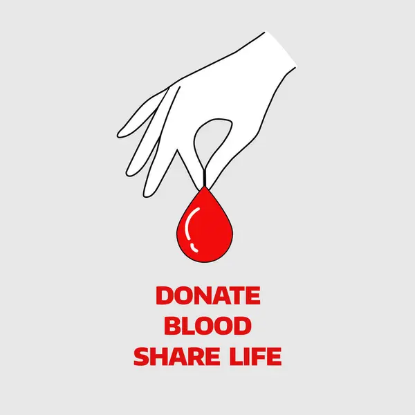 Kan Paylaşımı Yaşam Vektörü İllüstrasyonunu Dünya Kan Bağışı Günü Farkındalığı, Sağlık Kampanyaları ve Yardım İçin Yardım Afişleri İçin El Tutma Kırmızı Damlası ile Bağışlayın.