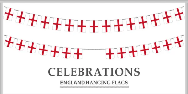 Ulusal Etkinlik ve Dekorasyon Kullanımı için Beyaz Arkaplanda Halatla İngiltere Bayrak Bayrak ve Kutlama Asma Seti.