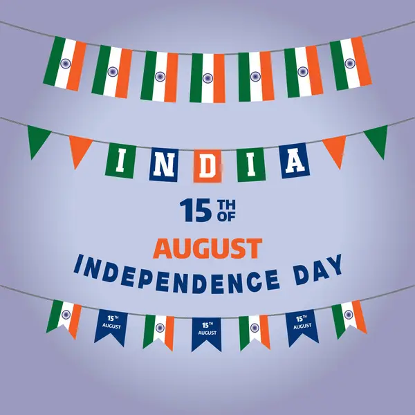 Hindistan Bayrak Bayrağı ve Kutlama Asma Bayrağı, Beyaz Arkaplanda 15 Ağustos Bağımsızlık Günü Dekorasyonu İp İp Kullanımı.