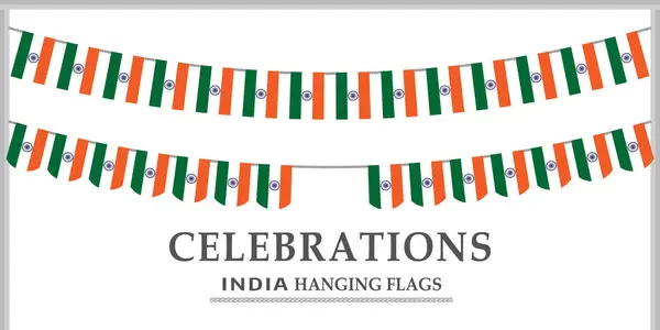 Ulusal Etkinlik ve Dekorasyon Kullanımı için Beyaz Arkaplanda Halatla Hindistan Bayrak Bayrak ve Kutlama Asma Seti.
