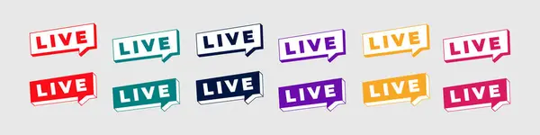 Çevrimiçi İçerik, Görüntü Kaplaması ve Yayın Kullanımı İçin Yuvarlak Kenarlı ve Düz Modern Biçimli 12 Renkli Canlı Yayın Rozeti