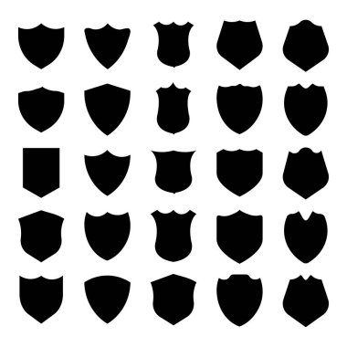 Beyaz Arkaplanda Büyük Siyah Kalkan Siluet Simgeleri Koruma Güvenliği ve Rozet Tasarımı