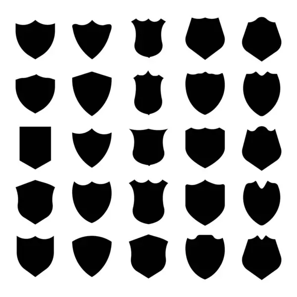 Beyaz Arkaplanda Büyük Siyah Kalkan Siluet Simgeleri Koruma Güvenliği ve Rozet Tasarımı