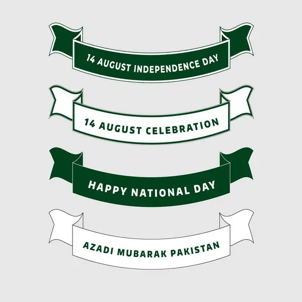 Pakistan Bağımsızlık Günü Vatansever Metin Tasarımları ve Yeşil Beyaz Dekoratif Alıntı Etiketleriyle Kutlama Kurdeleleri