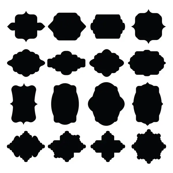 Eski marka ve rozet şekilleri koleksiyonu. siyah klasik çerçeveler ve dekoratif amblem vektörü kümesi