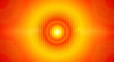 Parlak merkezi bir ışık kaynağından yayılan sıcak sarı ve turuncu renkli eş merkezli daireler içeren büyüleyici soyut bir görüntü..