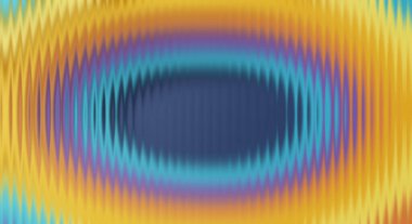 Hipnotize edici yanardöner dalgalanmalarla çevrili koyu oval merkezli, dikey kıvrımlı, mavi ve mor renkli dijital olarak oluşturulmuş bir görüntü.