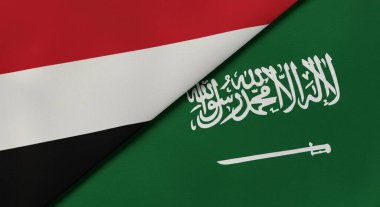 Yatay Yemen ve Suudi bayrakları Hiper detaylı doku, beyaz, yumuşak ışıklandırma