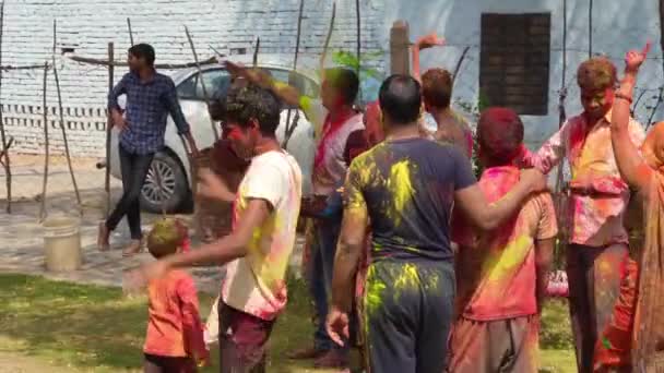 January 2023 Jaipur Rajasthan India Indian Friends Dancing Covered Holi — Video