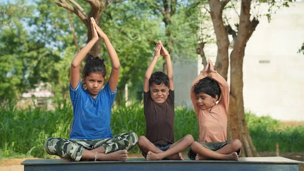 Yoga Dersleri Açık Havada Çocuklar Yoga — Stok fotoğraf